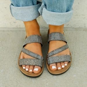 Corky's Black Sparkly Kaplan Sandal Slides!